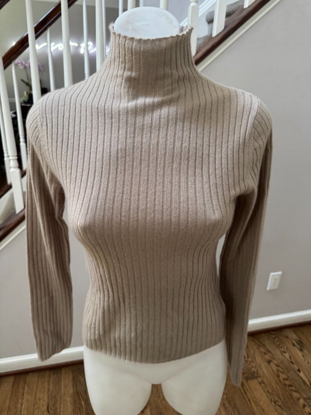ARCH4 Ariana Ribbed Sweater 100% Baby Goat Cashmere Taupe Brown Size XS